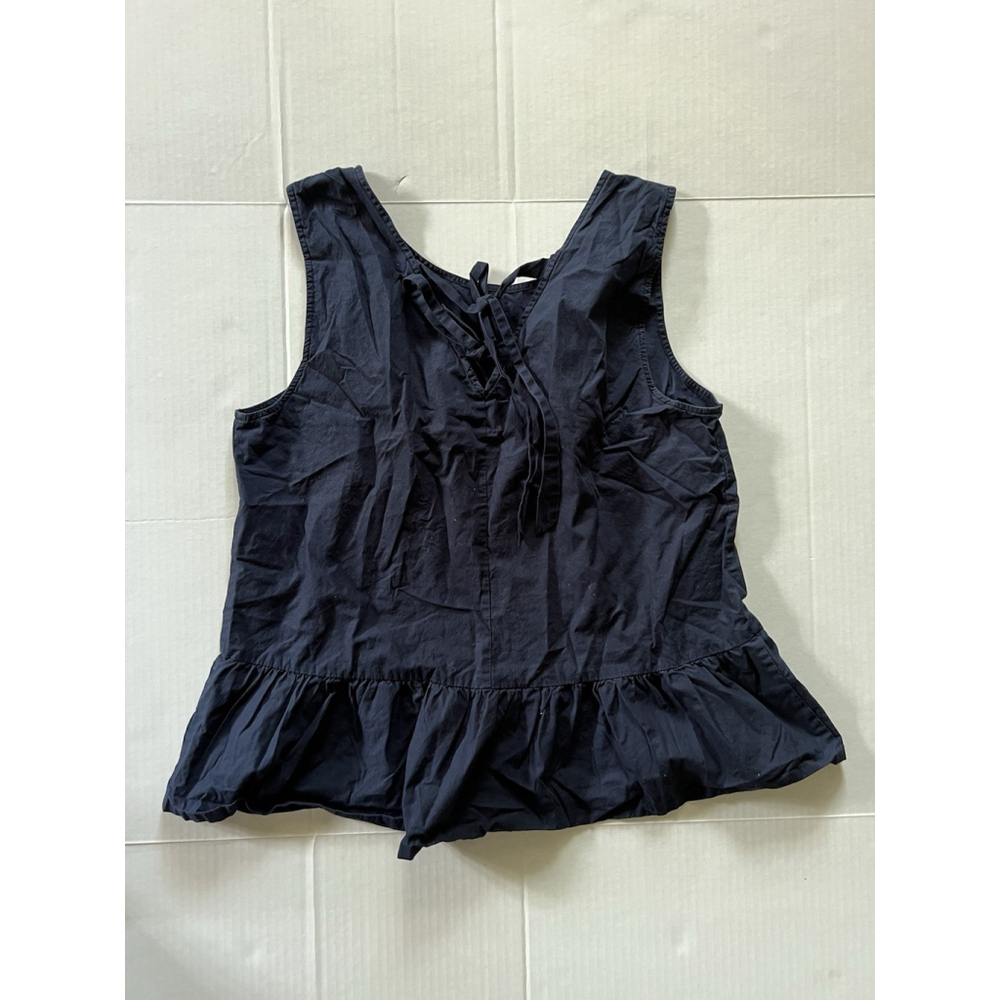 J. Crew Peplum Tank Top Bow Tie Back Navy Blue 100% Cotton Large Sporty Preppy - Picture 3 of 6